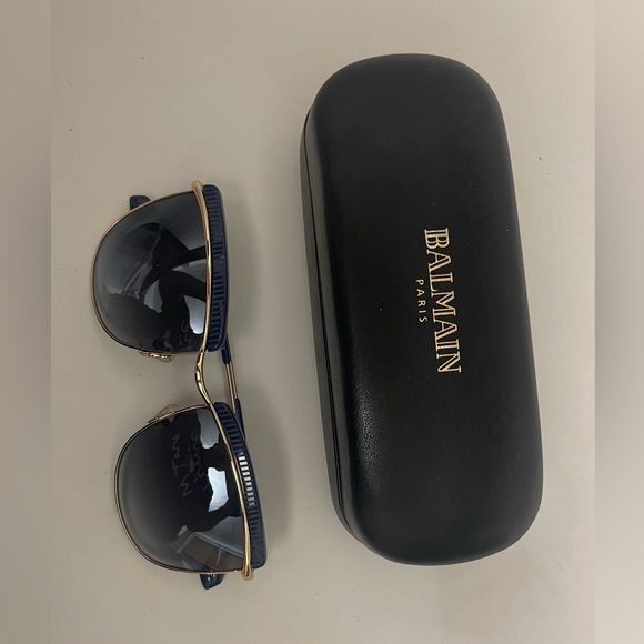 Balmain Gold Frame Sunglasses with Blue Detail main image 5